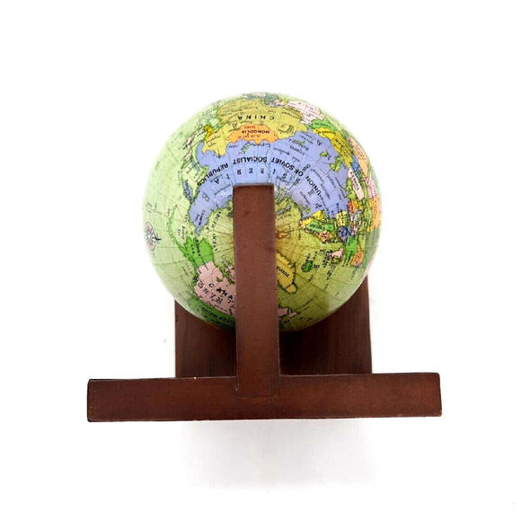 Vintage Solid Wooden Rotating World Globe 7" Single Bookend - Picture 5 of 9